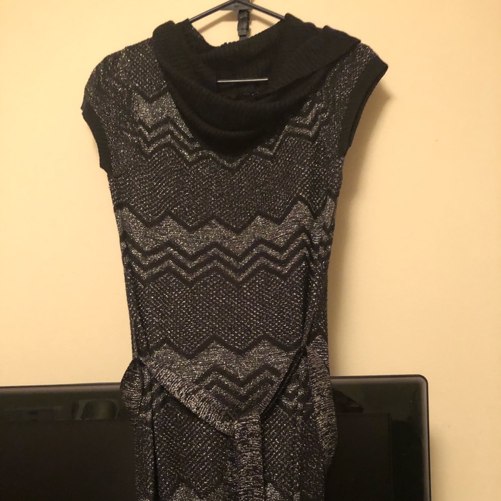 Black shiny sweater dress